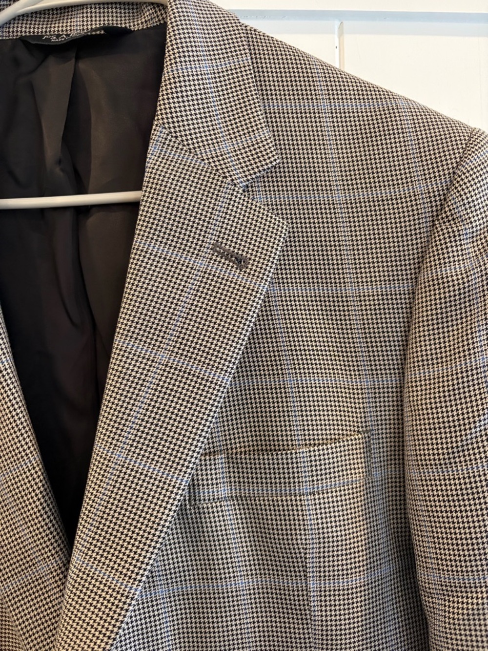 Jos A Bank Gray Houndstooth Plaid Blazer Silk Wool Sport Coat Men’s 42R - Picture 3 of 8